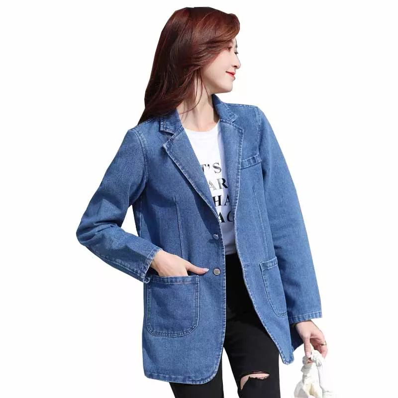 Women& 39;s Denim Blazer Women& 39;s Jeans Blazer ผู้หญิงเกาหลี& 39;s Blazer
