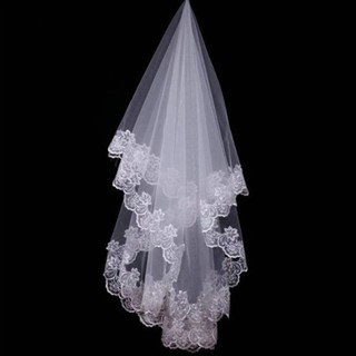 เวลเจ้าสาว White Embroidered Lace Single Layer 3 meter Bridal Veil (No Hair Comb)