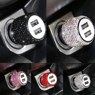 1 ชิ้น Bling USB Car Charger 5V 2.1A พอร์ตคู่อะแดปเตอร์เร็วสีชมพูตกแต่งรถแต่งรถเพชรอุปกรณ์ตกแต่งภายในรถ