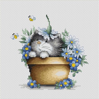 LU-B1048 Kitten in flowers ชุดปักครอสติชลิขสิทธิ์แท้ ครอสติชไม่พิมพ์ลาย แบรนด์ Luca-S