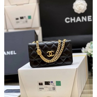 พร้อมส่งNew Chanel Phone Holder With Chain Black Lambskin(Ori)VIP หนังอิตาลีนำเข้างานเทียบแท้