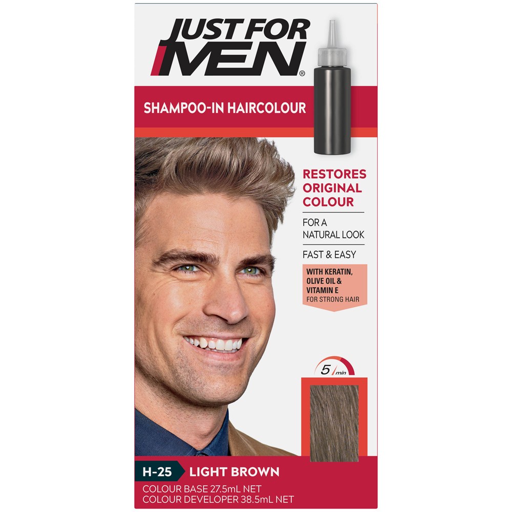 Just For Men Shampoo In HairColour Easy&Fast H-25 Light Brown แชมพูเปลี่ยนสีผมสำหรับผู้ชายสินค้านำเข้าจากสหรัฐอเมริกา