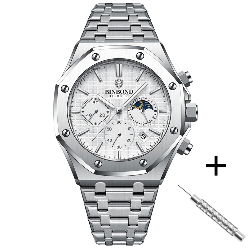 2024 ใหม่ Binbond นาฬิกาข้อมือสําหรับชายสแตนเลสสตีลกันน้ํา Chronograph ชายนาฬิกาข้อมือ Relogio Masculino 0161