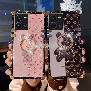 Yyn เคสโทรศัพท์มือถือแข็ง ลายแบรนด์แฟชั่น หมี พร้อมแหวนขาตั้ง สําหรับ Vivo Y35 Y22 Y16 Y02S Y77 Y77E