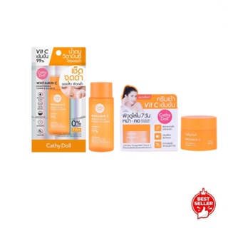 CATHY DOLL WHITAMIN C BRIGHTENING TONER AND ESSENCE 50ML./DAY CREAM 18ML.Vit C เข้มข้น น้ำตบ&amp;โทนเนอร์บำรุงหน้า&amp;ครีม