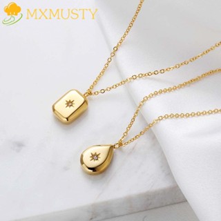 Mxmusty สร้อยคอโซ่โลหะทรงสี่เหลี่ยมผืนผ้าแฟชั่นสไตล์เกาหลีสําหรับผู้หญิง