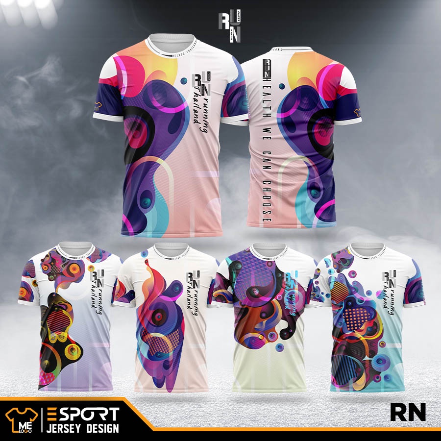 เสื้อกีฬาผู้ชาย ผู้หญิง (RN.11-RN.15) พิมพ์ลายทั้งตัว ใส่วิ่ง ออกกำลังกาย เบาสบายระบายอากาศได้ดี
