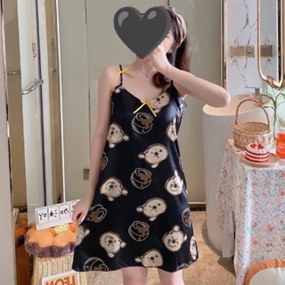 Kiddee💂‍♀️ 👗ชุดนอนกระโปรง มีฟองนำ้ดันทรง ชุดเดรส สายปรับขนาดได้ แถมผ้าปิดตา M-2XL👗