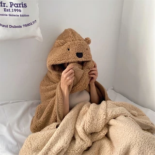 [พร้อมส่ง🐻] ผ้าห่มคลุมหัวรูปหมี ผ้าคลุมกันหนาว ขนนุ่ม ผ้าห่มมีฮู้ด ใช้ห่มในบ้าน ในรถ โซฟา ผ้าห่มพกพา