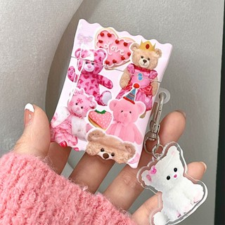 เคสหูฟัง ลายหมี สีชมพู พร้อมพวงกุญแจ สําหรับ AirPods 2 3 Pro 2