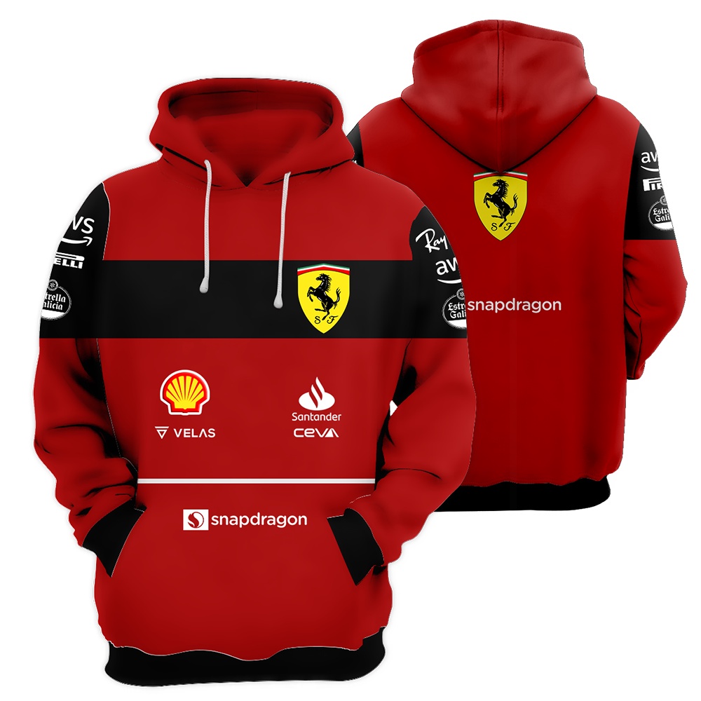 เสื้อแจ็กเก็ตกันหนาว มีฮู้ด แต่งซิป พิมพ์ลาย Formula One Ferrari ขนาดใหญ่ แฟชั่นสําหรับผู้ชาย 2022