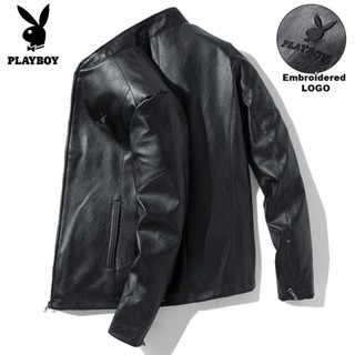 PLAYBOY Autumn Motorcycle Rider Suit Lapel Leather Jacket Windproof PU Leather Jacket