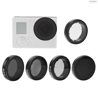 Andoer Round Lens Filters Kit Set(ND2/ND4/ND8/ND16/UV) Protector Protective Glass Replacement for  Hero4/3+/3