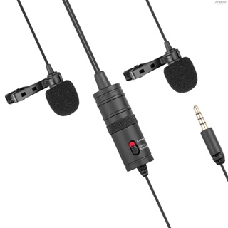 Dual Omni-directional Lavalier Microphone Lapel Clip-on Condenser Microphone for    DSLR Camera Camcorder for iPhone Samsung Huawei Smartphone Audio Recorders PC &amp; Ot