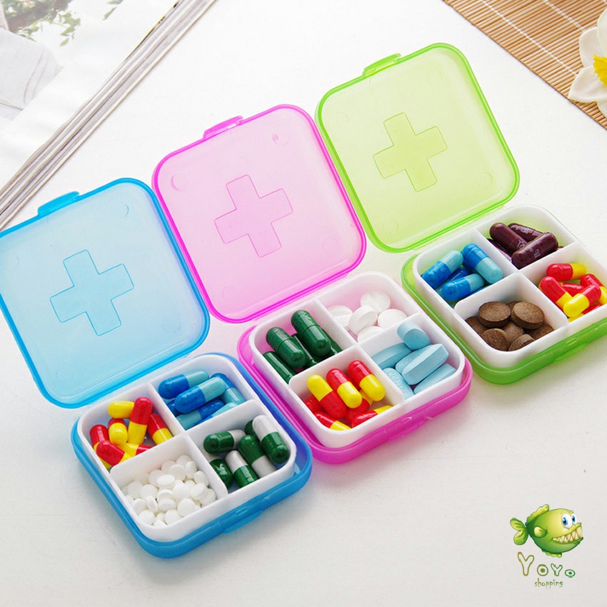YOYO กล่องยา มินิ กล่องสีสันลูกกวาด หลายช่อง กล่องยาแบบพกพา Cross-packing pill box