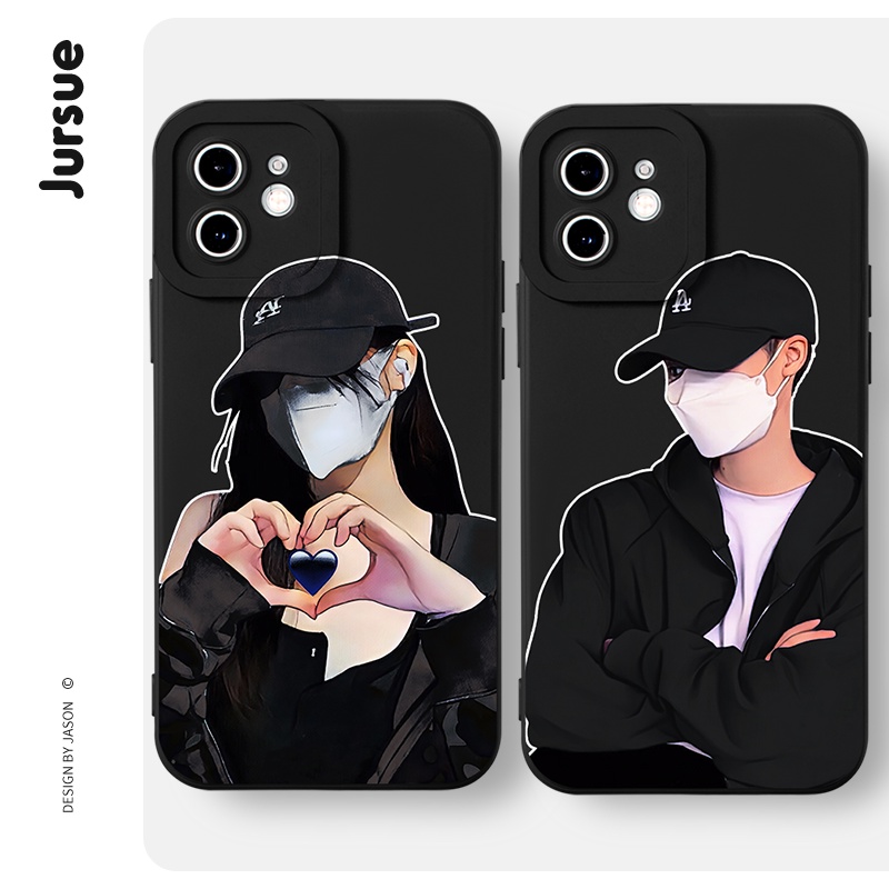 JURSUE เคสคู่ เคสไอโฟน คู่รัก กันกระแทกซิลิโคนนุ่มการ์ตูนน่ารักตลก เคสโทรศัพท์ Compatible for iPhone 16 15 14 13 12 11 Pro Max SE 2020 X XR XS 8 7 Plus พลัส XYH863