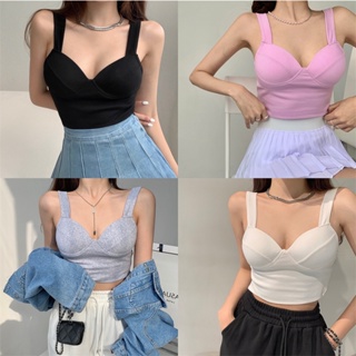 Suxi เสื้อชั้นในสตรีคอวีสีทึบทรงเข้ารูปพอดีตัวแขนกุดทุกตัว