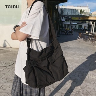 TAIDU กระเป๋าสะพายข้างวัยรุ่น ความจุขนาดใหญ่อเนกประสงค์ กระเป๋าผ้าใบ กระเป๋านักเรียนวิทยาลัย กระเป๋าสะพายข้าง