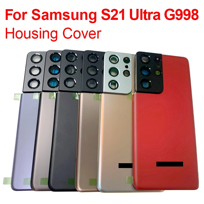สําหรับ Samsung S21 Ultra 5G G998 G998F ด้านหลังกรณีแบตเตอรี่ปกหลังด้านหลังประตู + กล้องเลนส์เปลี่ยน