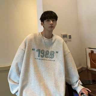 เสื้อกันหนาว คอกลม แขนยาว พิมพ์ลาย 1988 โอเวอร์ไซซ์ สไตล์เกาหลี อินเทรนด์ สําหรับผู้ชาย ไซซ์ M-5XL