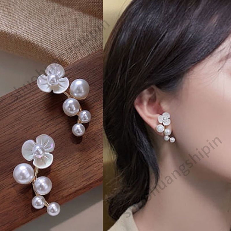 ต่างหูแฟชั่น รูปโบว์ เรขาคณิต ประดับมุก พลอยเทียม สไตล์เกาหลี ญี่ปุ่น - รูปที่ 5