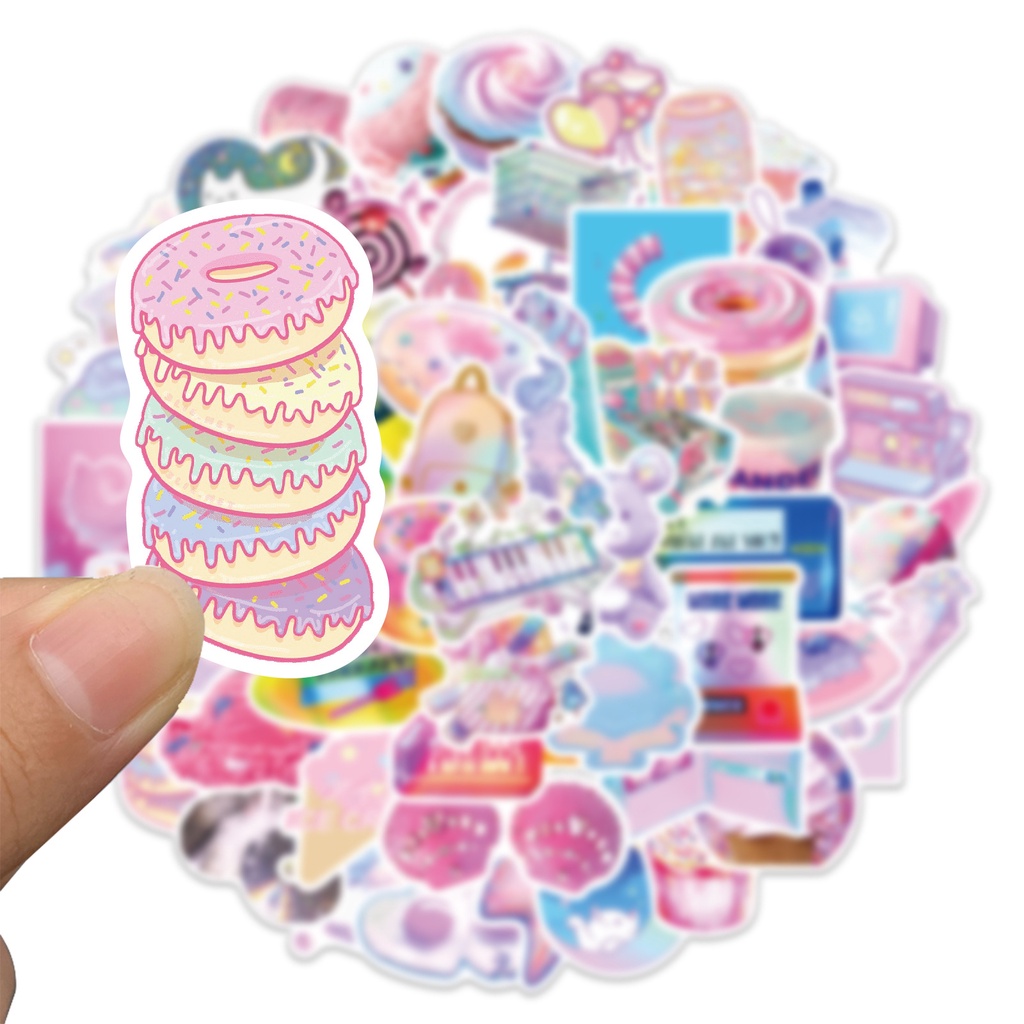 พร้อมส่ง 60ชิ้น Korea สติกเกอร์โฮโลแกรมเลเซอร์ PVC กันน้ํา ลายการ์ตูนอนิเมะกราฟฟิติ Laser cake bear Sticker