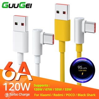 Guugei Xiaomi 120W 6A USB Type C สายชาร์จเร็ว 90 องศา สําหรับ Mi 12 11 Pro Poco F4 Redmi K50 Black Shark Charger