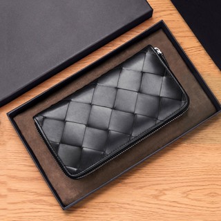 2022 New 100% Leather Long Wallet Men&amp;#39;s Zip-up Storage Wallet Woven Large Plaid Luxury Brand Simple Fashion Women&amp;#3