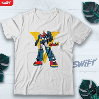 เสื้อยืด คอวี พิมพ์ลาย Chodenji Machine Voltes combattler