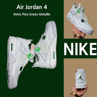 （ยิงจริง）Nike Air Jordan 4 Retro Pine Green Metallic ของแท้100%💯รองเท้าผ้าใบ รองเท้า รองเท้าวิ่ง รองเท้า nike-1-4