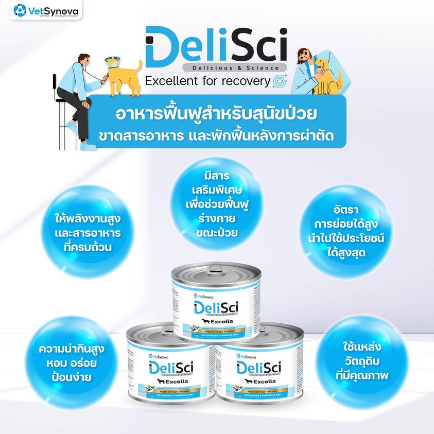 DeliSci Excella Excellent for recovery อาหารฟื้นฟูสําหรับสัตว์ป่วย ขาดสารอาหาร และพักฟื้นหลังการผ่าตัด สูตรไก่และสูตรปลา