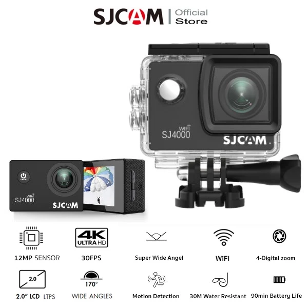 SJCAM SJ4000 WiFi  4K30FPS  12Mp  กล้องกันน้ำ กล้องติดหมวก กล้องดำน้ำลึก 30 เมตร Action Camera Web Cam เมนูไทย ประกัน1ปี thumbnail 4