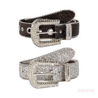 Zuo กางเกงยีนส์หญิงเงาสดใสกระโปรงเอวโซ่เข็มขัดแฟชั่นเต็มสําหรับ Rhinestone Bel