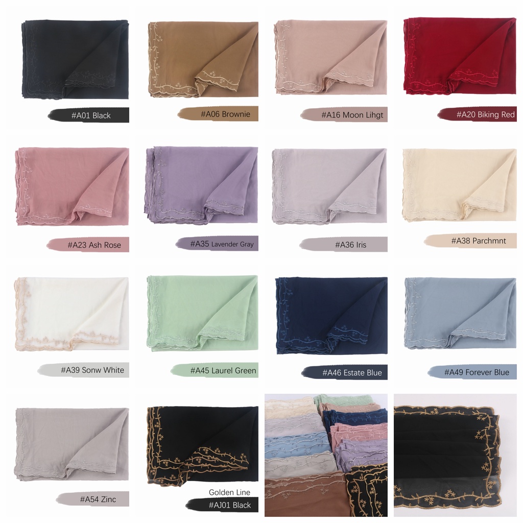 ใหม่ พร้อมส่ง ผ้าคลุมไหล่ ผ้าชีฟอง 4 ขอบ ลาย Sulam Viral Veil 4 Edge