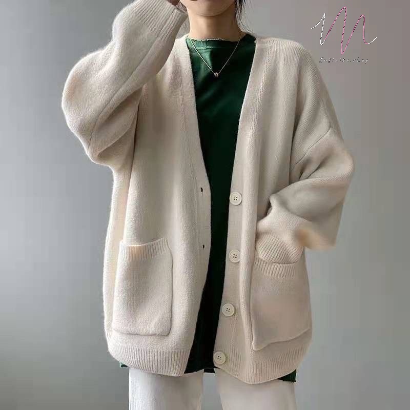พร้อมส่ง เสื้อคลุมไหมพรม คาร์ดิแกน โอเวอร์ไซต์ สไตล์เกาหลี ผ้าหนานุ่ม สาวอวบใส่ได้ เสื้อกันหนาว กันแดด มีกระเป๋า