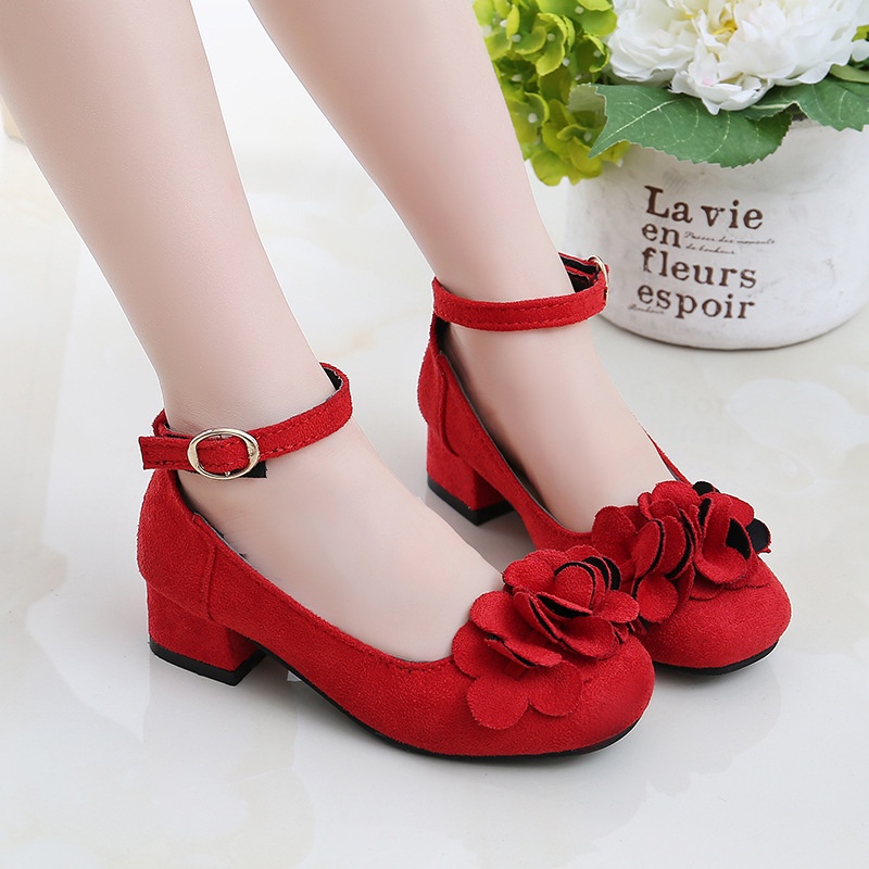 รองเท้าหนัง สีแดง สไตล์เจ้าหญิง หรูหรา สีดํา สําหรับเด็กผู้หญิง ไซซ์ 27-37 4-16 ปี