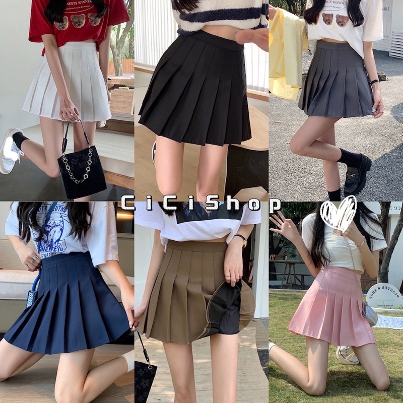 Cicishop(พร้อมส่ง)กระโปรงเทนนิส สีพื้น มีซับใน(003/8812)