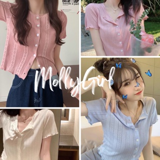 Mollygirl เสื้อไหมพรม ลายฉลุน่ารักสีสันสดใส ตัวเล็กกะทัดรัด 8853#