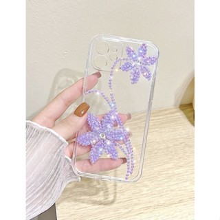 เคสไอโฟนใสคริสตัลม่วงดอกไม้ราพันเซล i6-14promax (Case iphone) เคสมือถือ เคสคริสตัล เคสเจ้าหญิง เคสราพันเซล เคสใส เคสม่วง