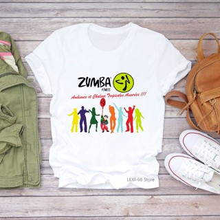 เสื้อยืดสีขาวผู้หญิง - สีน้ํา zumba นักเต้นพิมพ์ tshirts ผู้หญิงตลกสมัยเสื้อยืด femme ฮาราจูกุคาวาอ