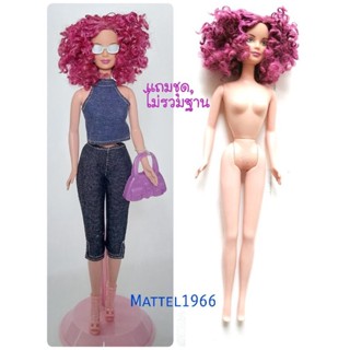 มือ2,ตุ๊กตาบาร์บี้ผมสีชมพู หยิกฟูทั้งหัว แก้มมีรูปหัวใจสีชมพู Mattel Indonesia 1966 สภาพดี ไม่มีส่วนไหนหลวม ขาคลิ๊ก