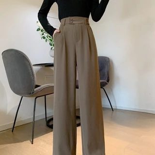 Cicishop(5193)กางเกงทรงกระบอกเล็กเอวสูง สีNatureผ้า Polyester 100% ผ้าลื่นไม่ยับง่ายสม็อคหลัง