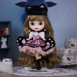 Icy DBS Little Ragdoll ชุดเสื้อผ้าสัตว์เลี้ยง กระโปรง ลายแมว สีชมพู สําหรับตุ๊กตา 19 ข้อต่อ ob24