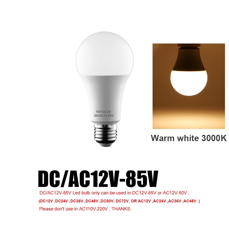 หลอดไฟ LED DC/AC 12V 24V 36V 48V E27 6W 9W 12W 15W หลอดไฟ LED 6500K SMD 2835 บ้าน ตั้งแคมป์ ล่าสัตว์ กลางแจ้ง - รูปที่ 7