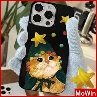 Mowin - เข้ากันได้สำหรับ เคสไอโฟน เคสไอโฟน11 สำหรับ iPhone 14 Pro Max เคส iPhone เคสสีดำเงา TPU เคสกันกระแทกป้องกันกล้อง สุขสันต์วันคริสต์มาสแมวน่ารัก เข้ากันได้ สำหรับ iPhone 13 Pro max 12 Pro Max 11 xr xs 7Plus 7 8