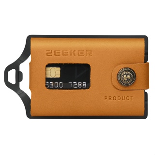 ZEEKER Metal Card ID Holder Credit Card Wallets Leather minimalist Wallet Front Pocket Wallet-Khakil