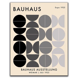 Bauhaus Mid Century Modern Wall Art Print Abstract Minimal โปสเตอร์นิทรรศการตกแต่งผนัง (สีดํา)