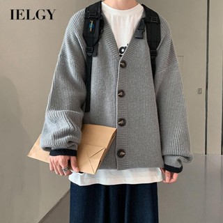 IELGY เสื้อกันหนาว คาร์ดิแกน คอวี สไตล์กระโหลก สําหรับผู้ชาย