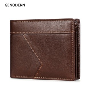 GENODERN New Genuine Leather Men&amp;#39;s Wallet Anti RFID European &amp;amp; American Retro Oil Wallet for Men Bifold Male Pur