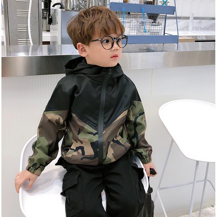 ™™ Bobora เสื้อแจ็กเก็ต กันลม มีฮู้ด ลายพราง แฟชั่นเกาหลี สําหรับเด็กผู้ชาย อายุ 1-7 ปี